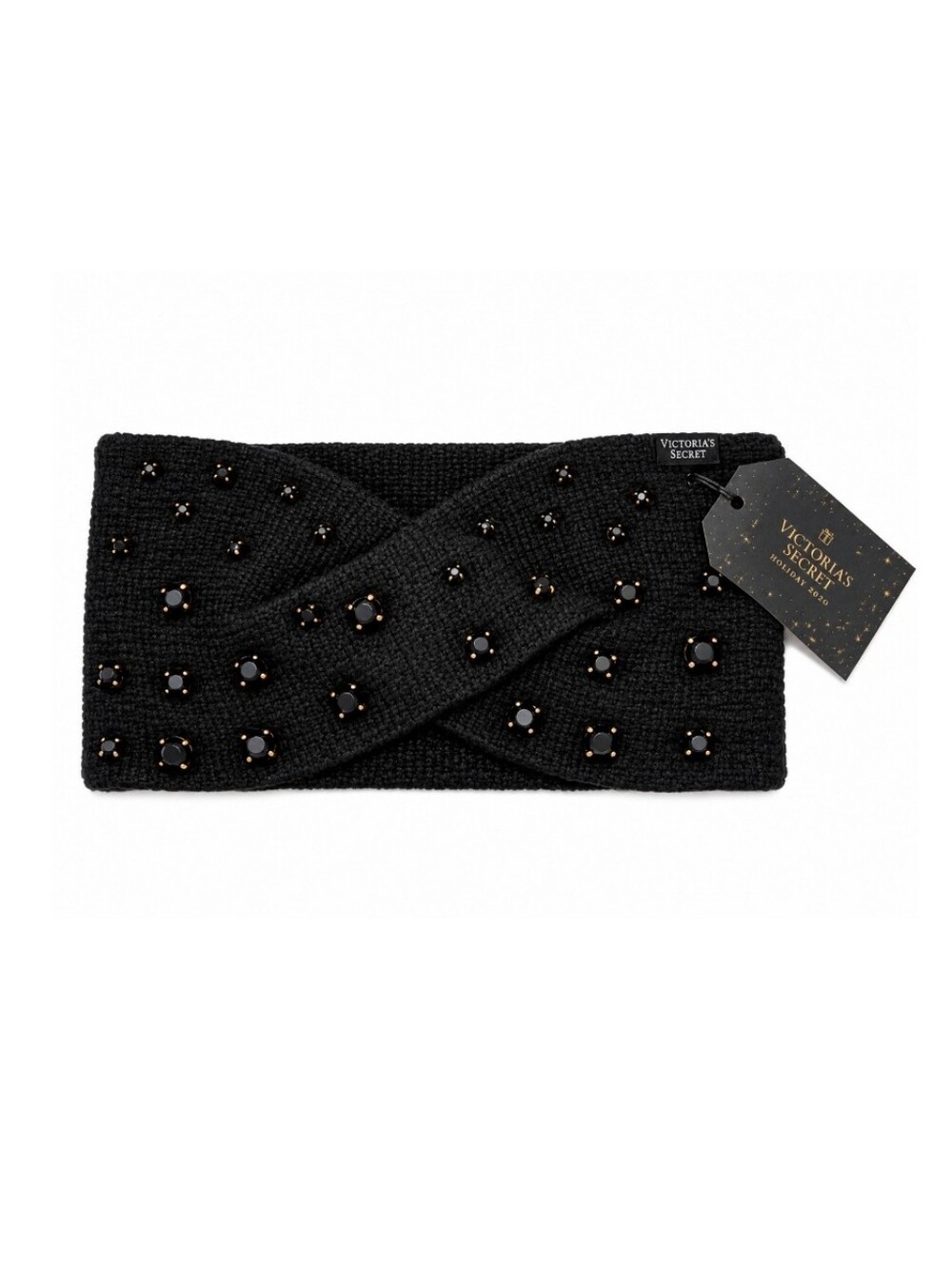 Victoria's Secret Black Lux Gemstone Bling Knit Winter Ear Warmer Headband NEW
